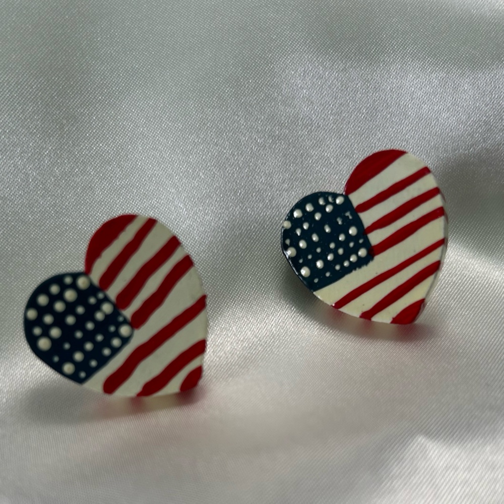 Hand painted Heart-Shaped American Flag Earrings Set One